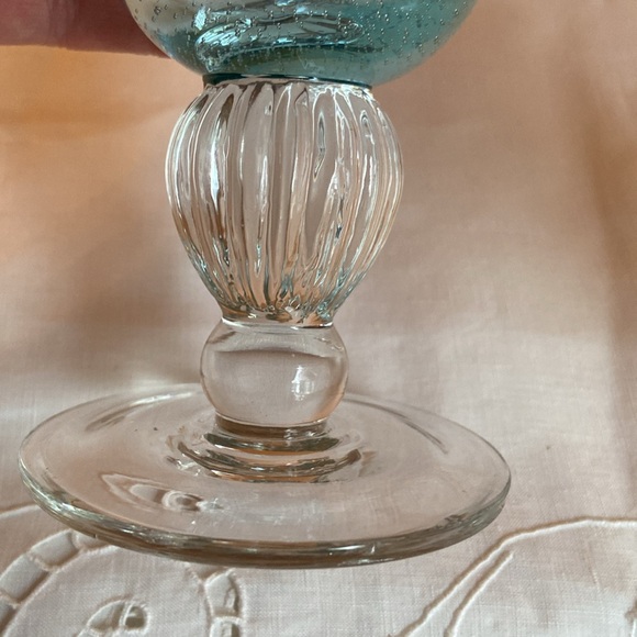 Recycled Glass Water Goblets Set of 2 Light Blue Clear Stem with Ball in Center - Picture 6 of 10